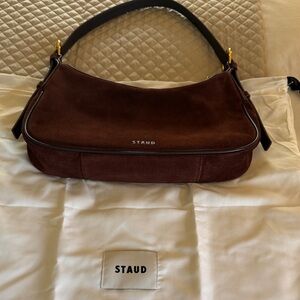 STAUD Dark Brown Suede Shoulder Bag